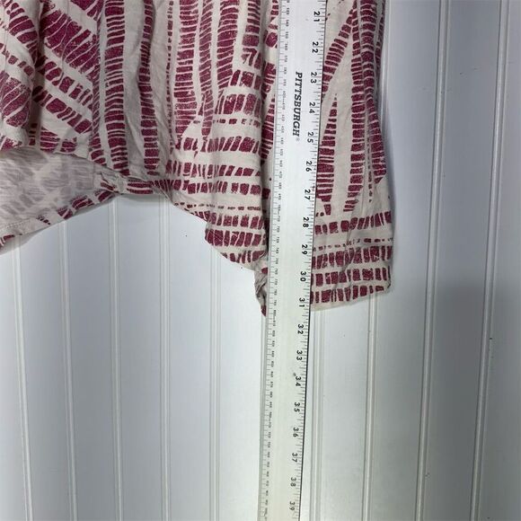 Woman Within L 18/20 Red Ivory Abstract High-Low Tunic Top Boho Asymmetrical - Picture 5 of 6